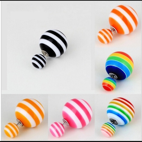 NEW candy striped double side earrings for summer - Picture 2 of 2